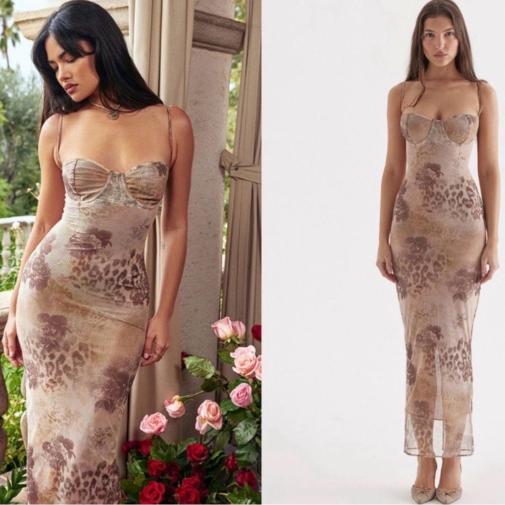 House of CB Cream Floral Print Maxi Dress